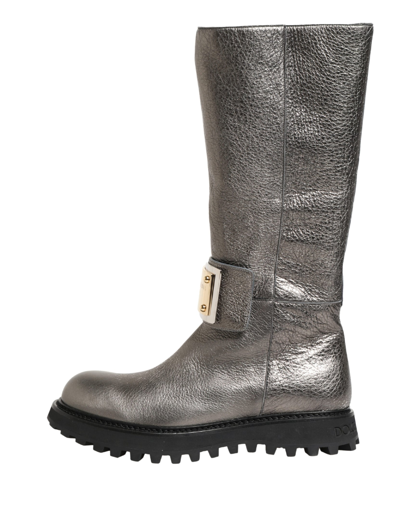 Dolce & Gabbana Metallic Silver Leather Mid Calf Boots Shoes