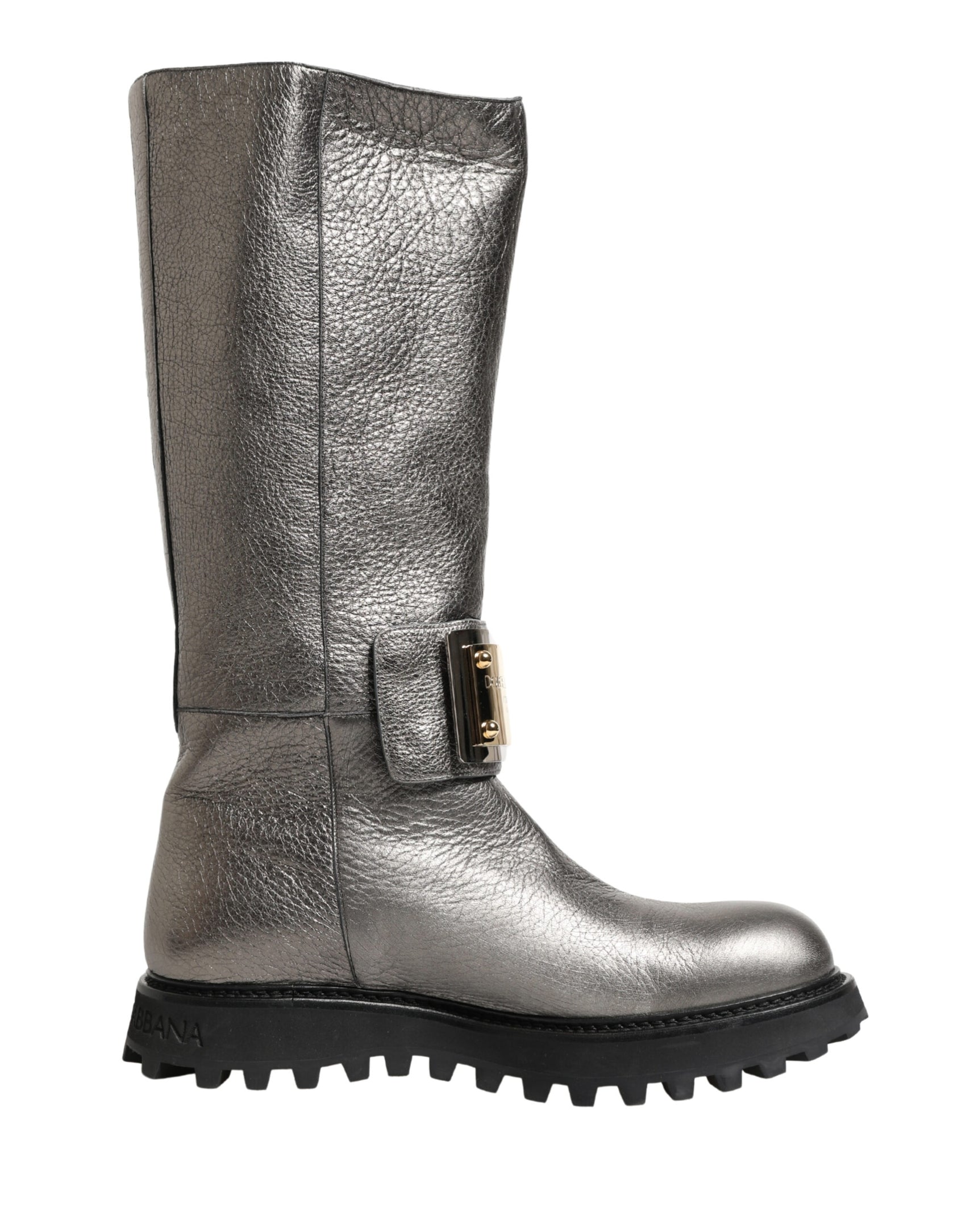 Dolce & Gabbana Metallic Silver Leather Mid Calf Boots Shoes