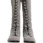Dolce & Gabbana Gray Shearling Lace Up Knee High Boots Shoes