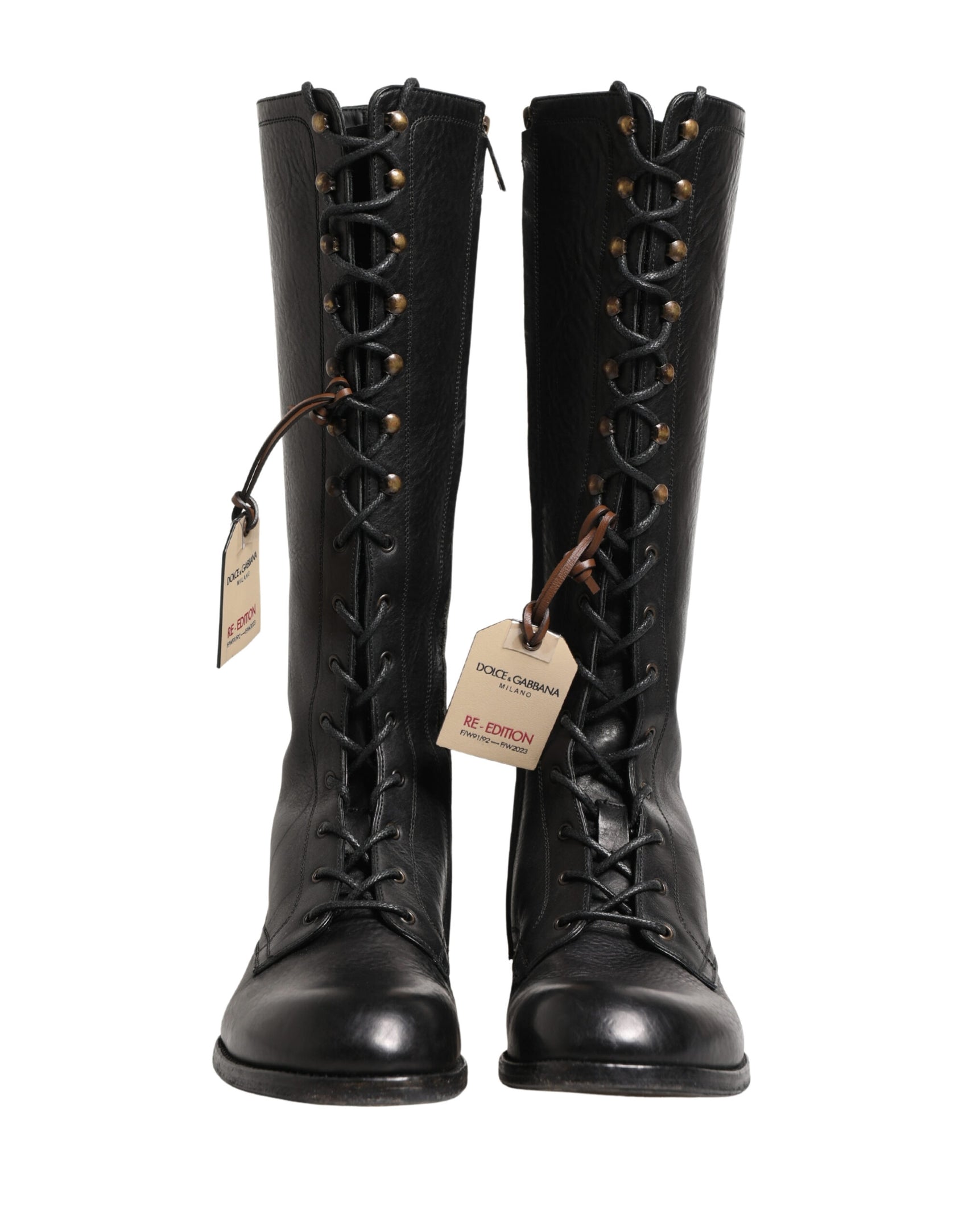 Dolce & Gabbana Re-Edition Black Leather Lace Up Boots Shoes