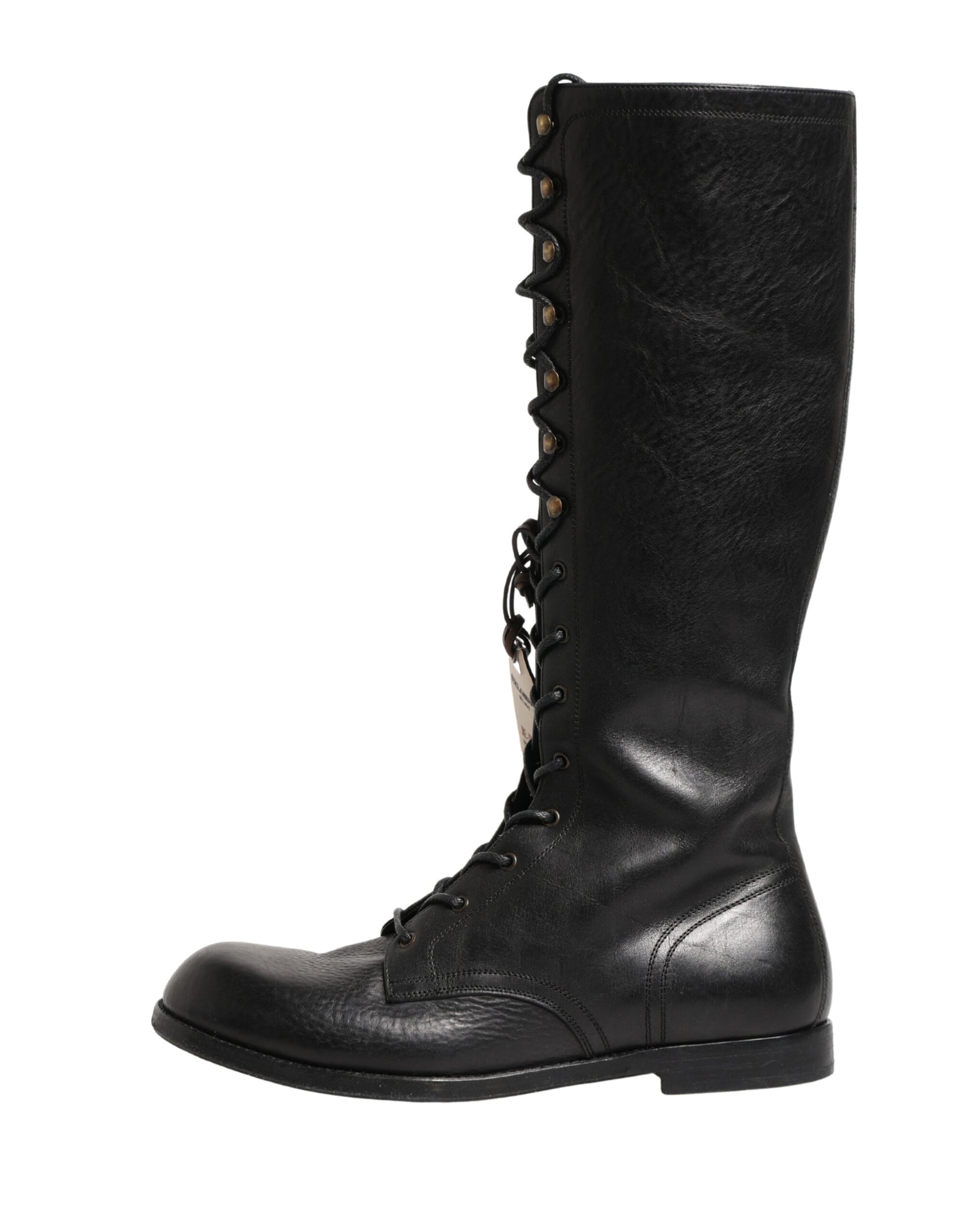 Dolce & Gabbana Re-Edition Black Leather Lace Up Boots Shoes