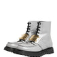 Dolce & Gabbana Gray Leather Logo Plaque Ankle Boots Shoes