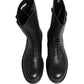 Dolce & Gabbana Black Leather Belted Buckle Combat Boots Shoes