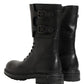 Dolce & Gabbana Black Leather Belted Buckle Combat Boots Shoes