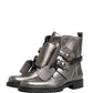 Dolce & Gabbana Metallic Silver Leather Buckle Ankle Boots Shoes