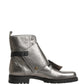 Dolce & Gabbana Metallic Silver Leather Buckle Ankle Boots Shoes