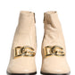 Dolce & Gabbana Beige Leather Logo Plaque Ankle Boots Shoes