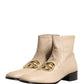 Dolce & Gabbana Beige Leather Logo Plaque Ankle Boots Shoes