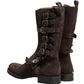 Dolce & Gabbana Brown Suede Leather Combat Ankle Boots  Shoes