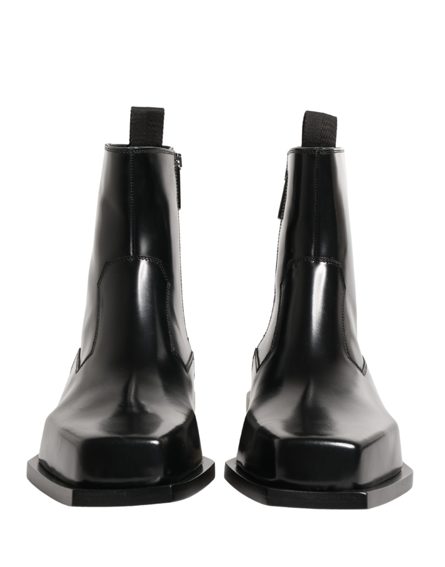 Dolce & Gabbana Black Leather Zip Closure Ankle Boots Shoes