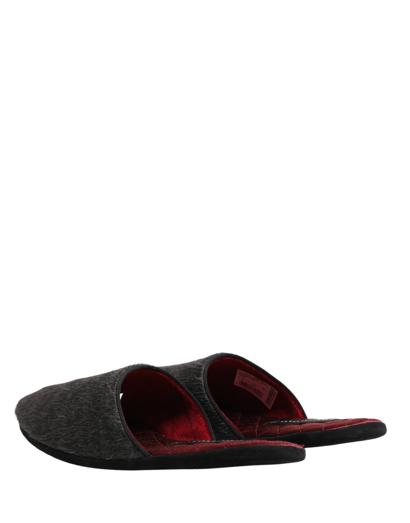 Dolce & Gabbana Dark Grey Charcoal Wool Red Slippers Shoes