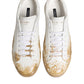 Dolce & Gabbana White Leather Paint Effect Low Top Sneakers  Shoes