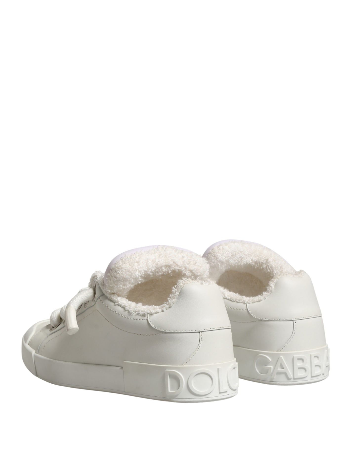 Dolce & Gabbana White Leather Shearling Fur Low Top Sneakers Shoes