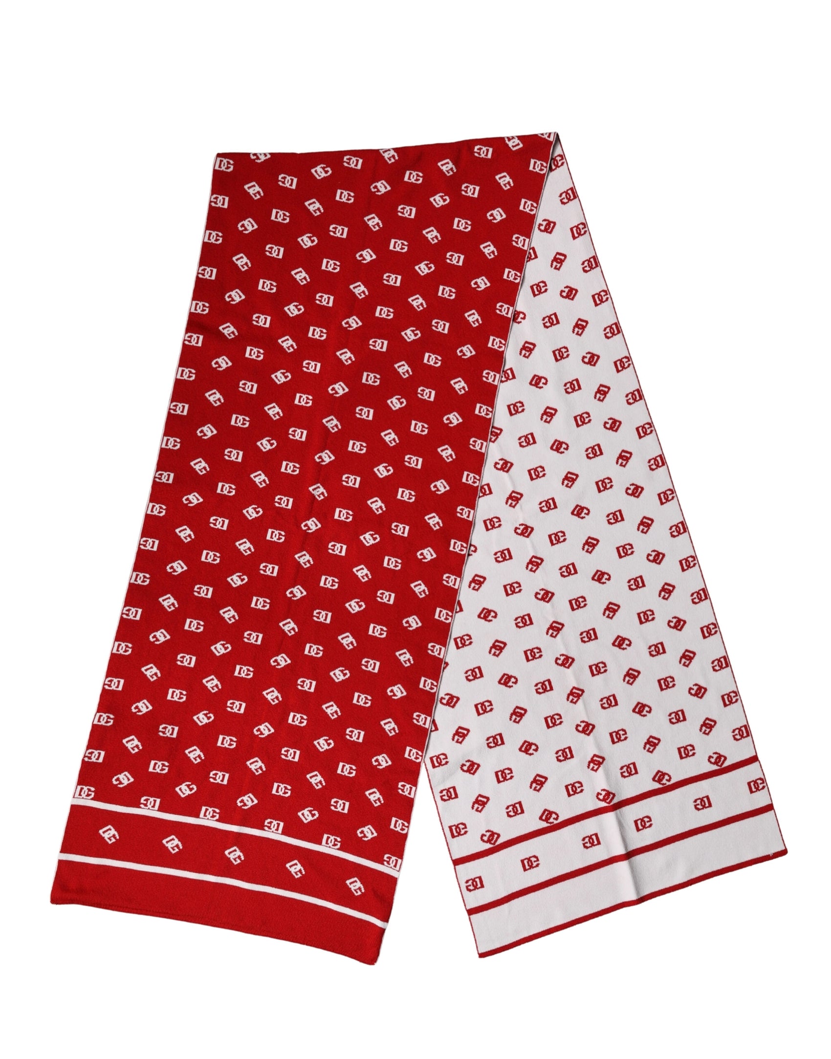 Dolce & Gabbana Red White Logo Print Foulard 201cm x 40.5cm  Men Scarf