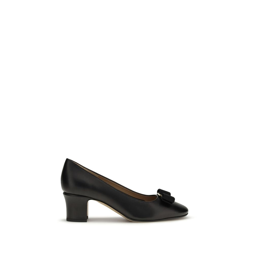 Ferragamo Black Calf Leather Bos Taurus High Heel Pumps