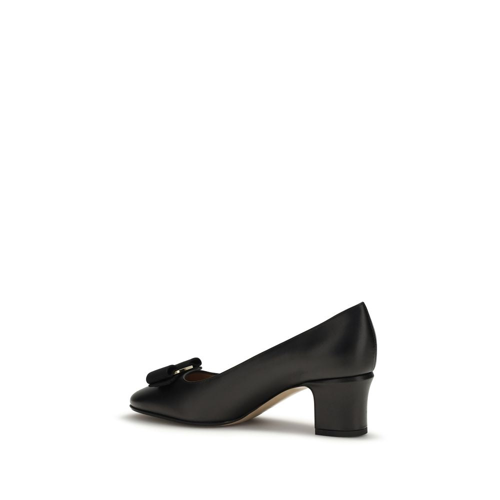 Ferragamo Black Calf Leather Bos Taurus High Heel Pumps