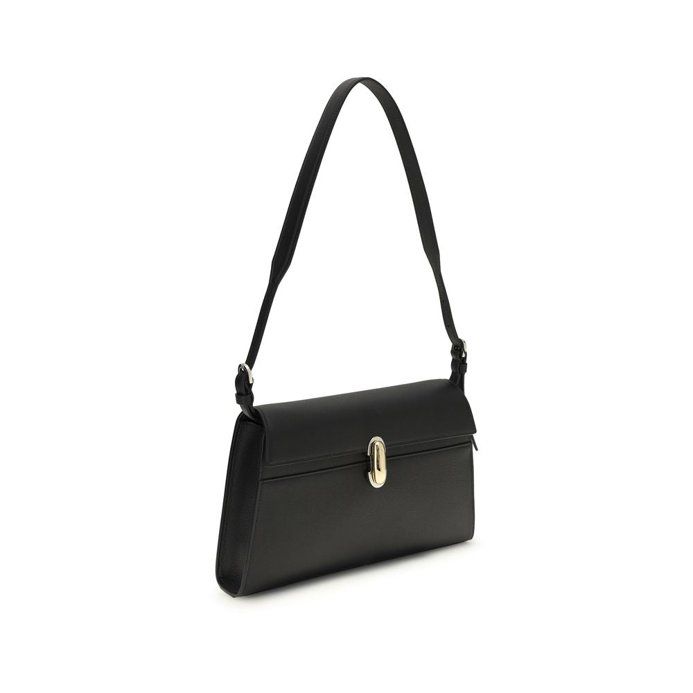 Savette Black Calf Leather Bos Taurus Shoulder Bag