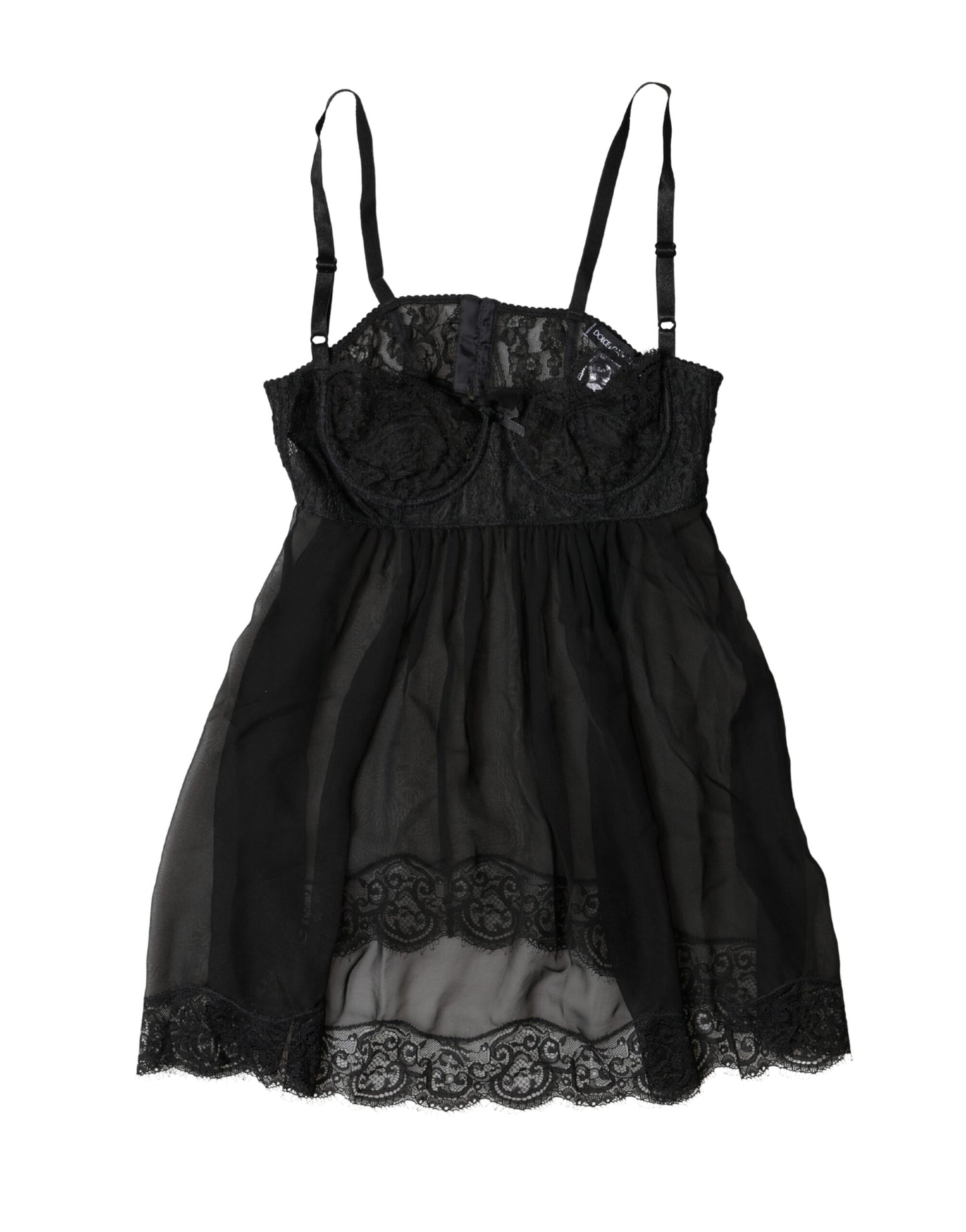 Dolce & Gabbana Black Silk Floral Lace Lingerie Top Underwear