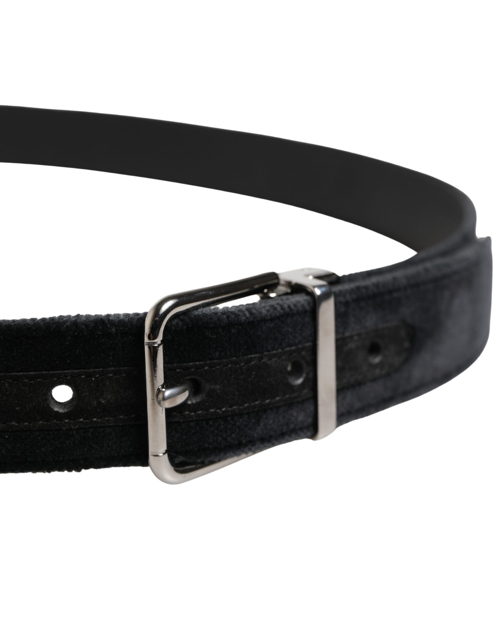 Dolce & Gabbana Black Suede Silver Tone Metal Buckle Men Belt