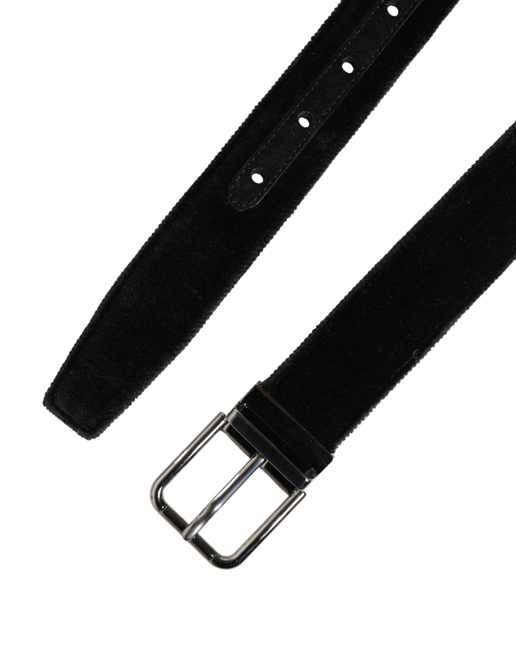 Dolce & Gabbana Black Suede Silver Tone Metal Buckle Men Belt