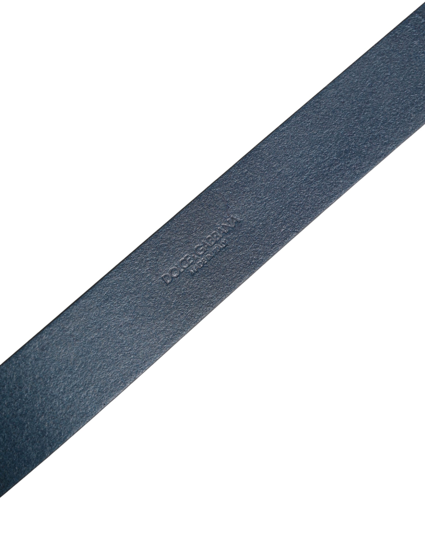 Dolce & Gabbana Blue Leather Logo Metal Buckle Men Belt
