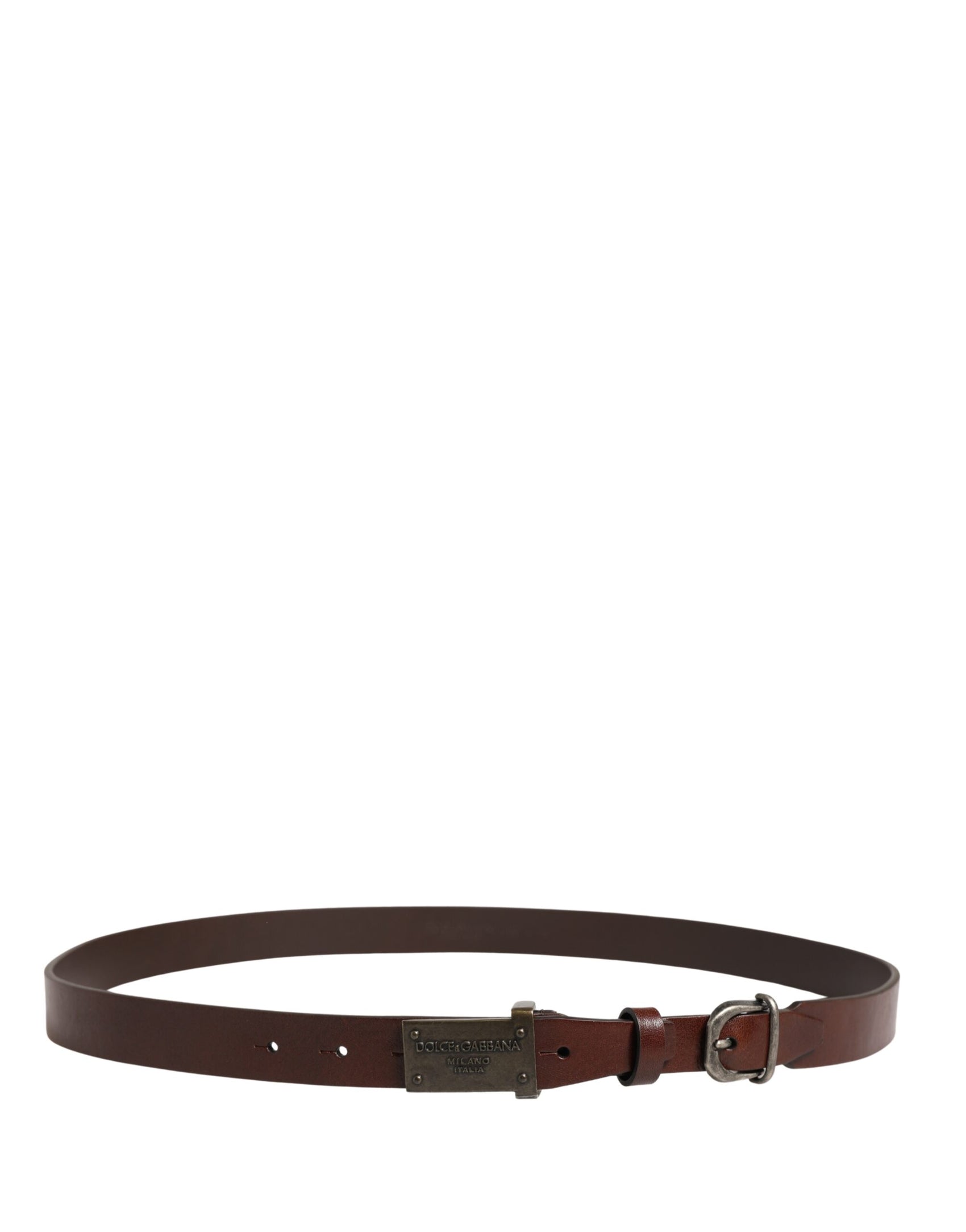 Dolce & Gabbana Brown Leather Logo Metal Buckle Men Belt