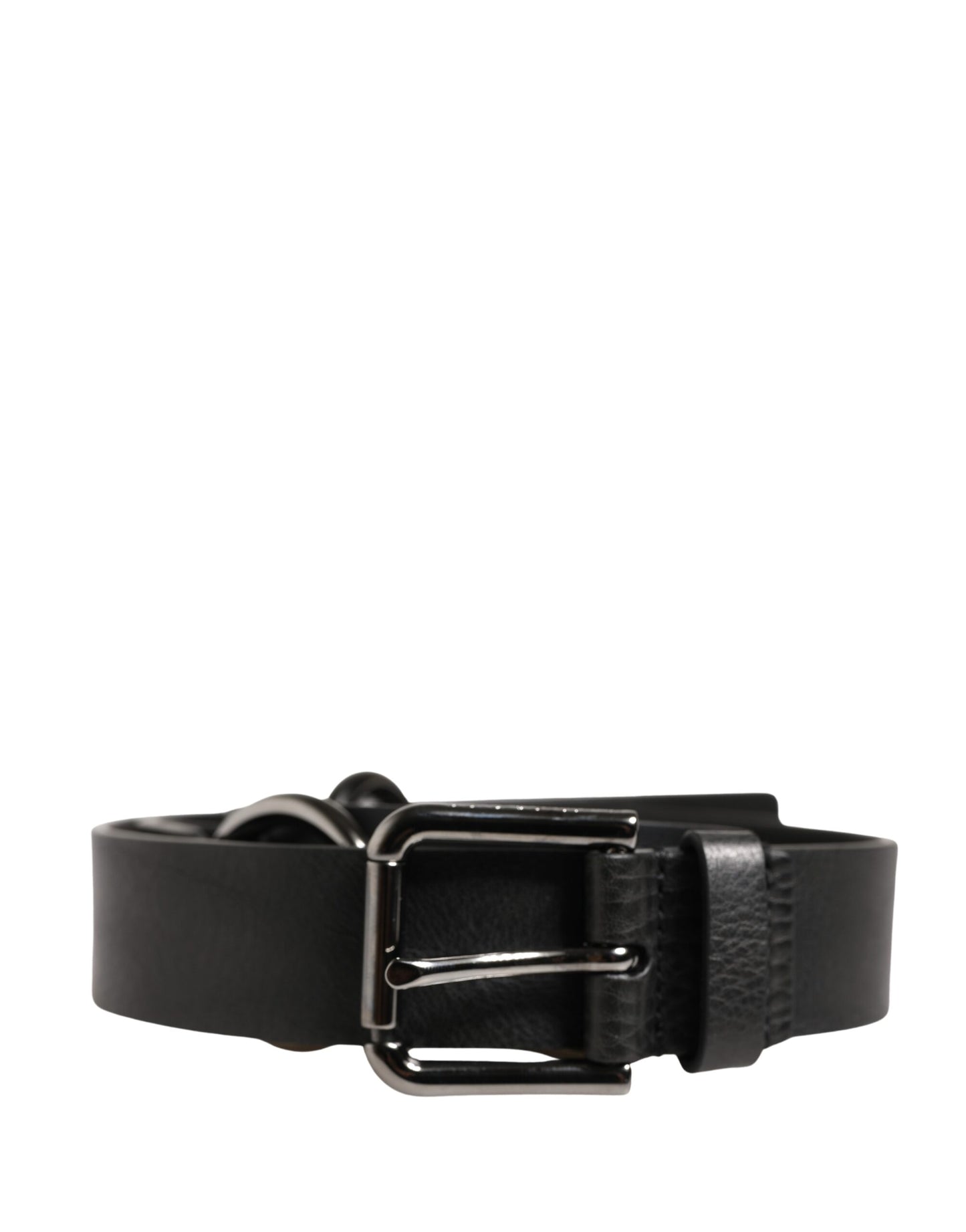 Dolce & Gabbana Black Leather Silver Chain Waist Men Belt