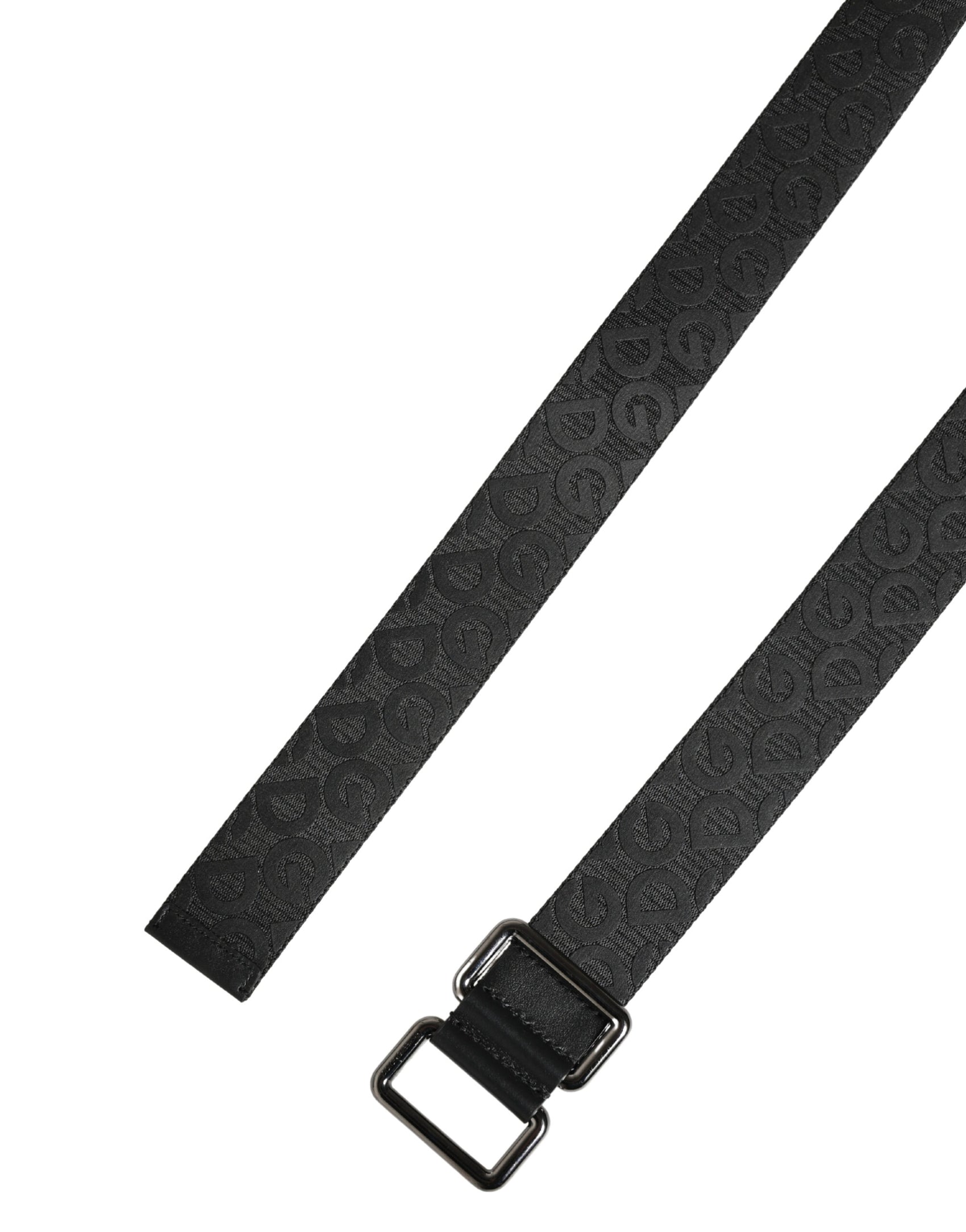 Dolce & Gabbana Black Logo Monogram Silver Metal Buckle Belt
