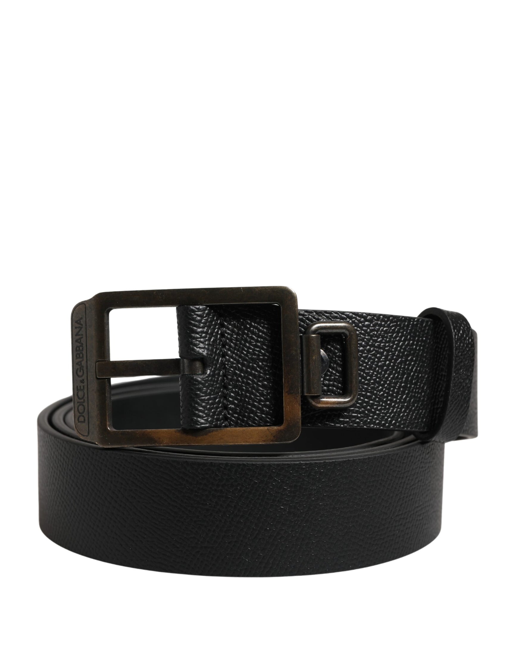 Dolce & Gabbana Black Calf Leather Gold Metal Buckle  Belt