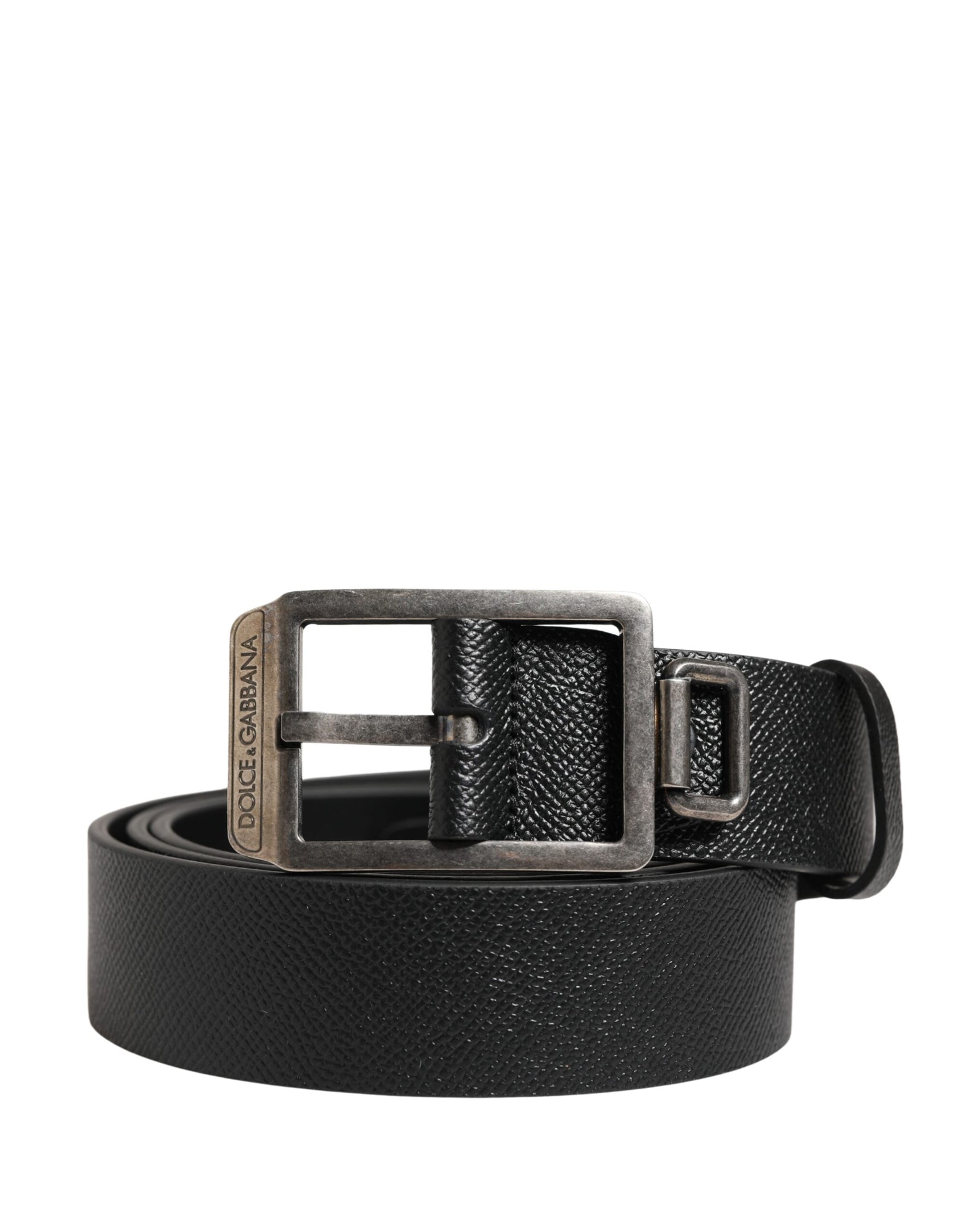 Dolce & Gabbana Black Calf Leather Silver Metal Buckle Belt