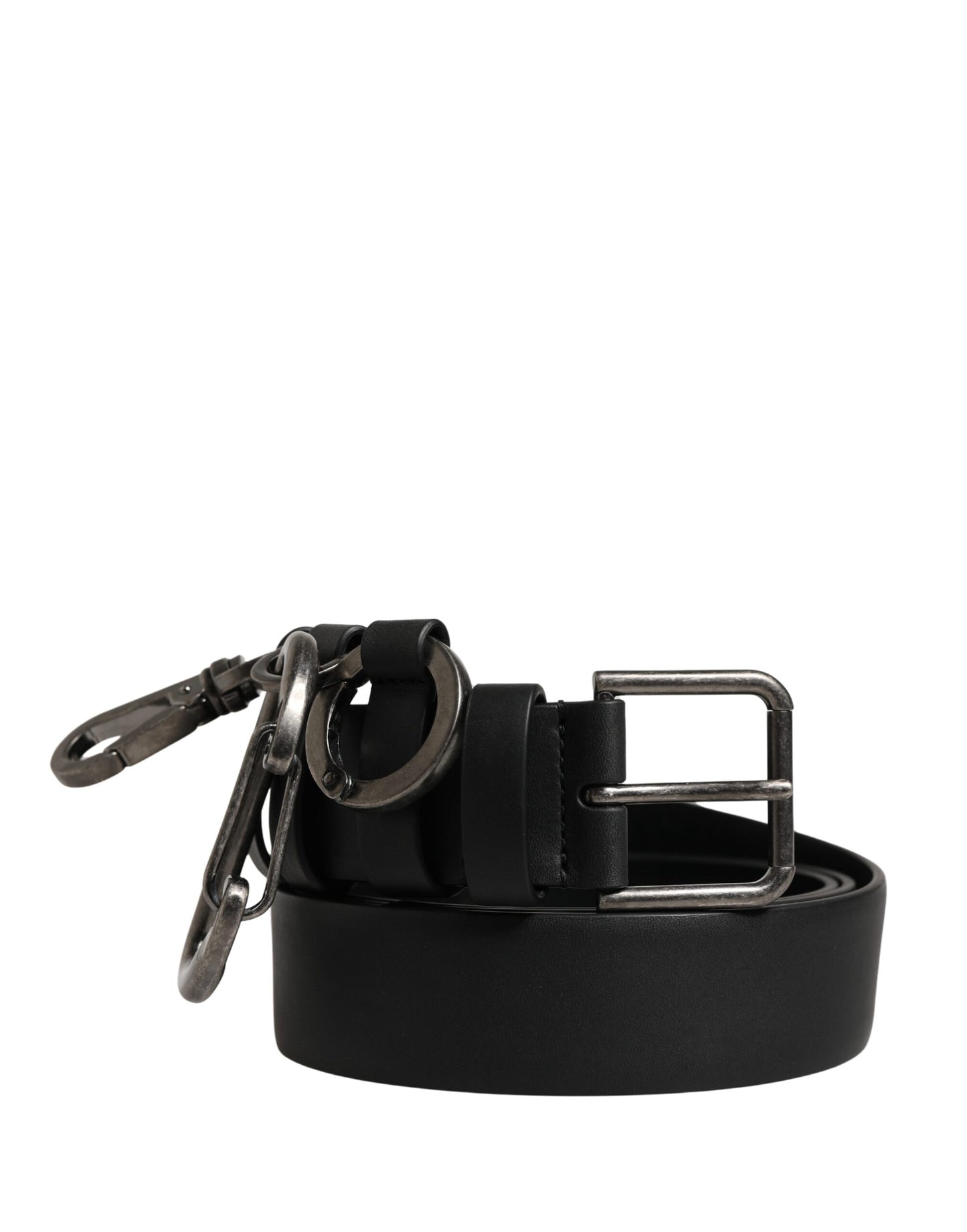 Dolce & Gabbana Black Calf Leather Silver Metal Buckle Belt