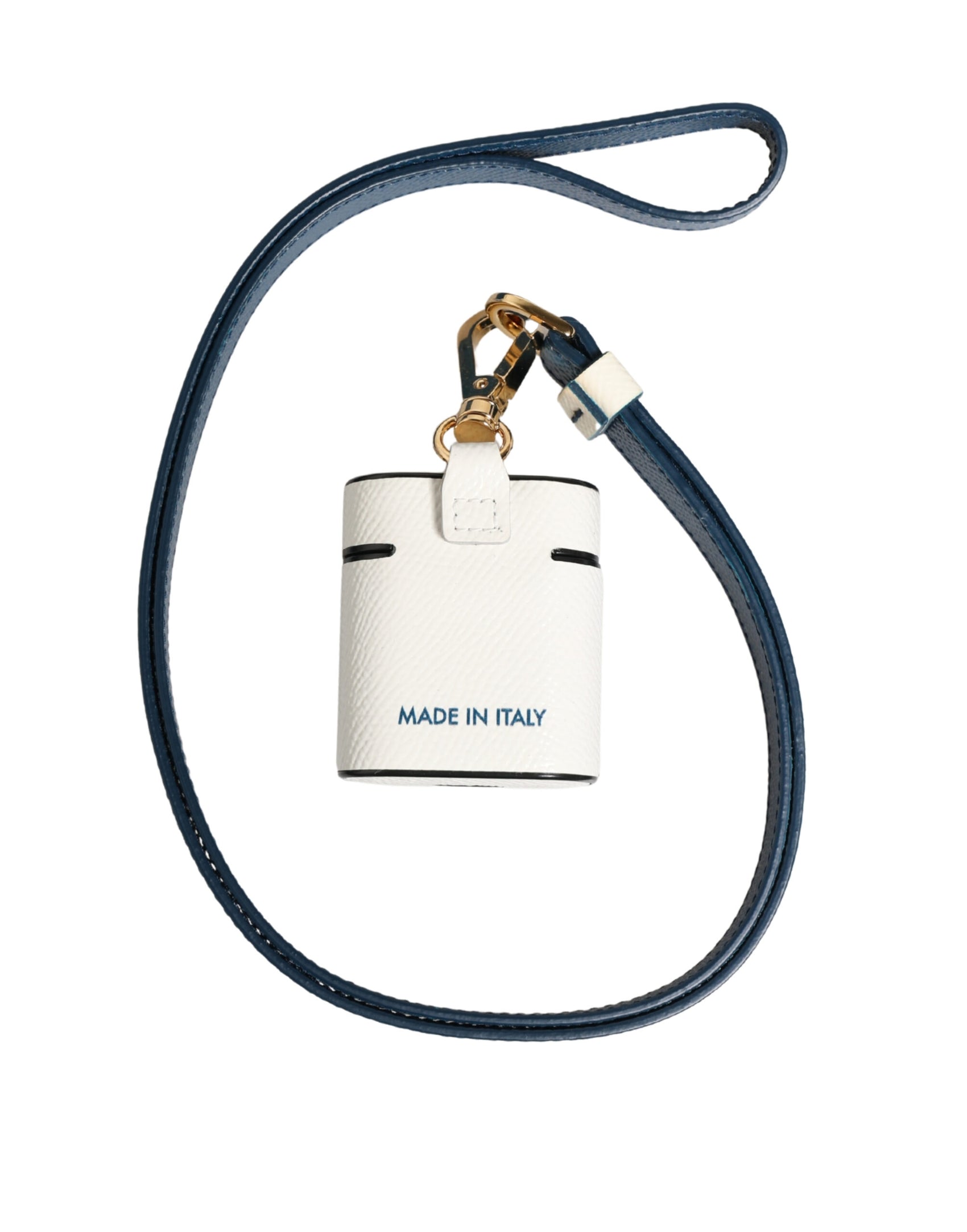 Dolce & Gabbana White Calf Leather Logo Flip Holder Strap Airpods Case