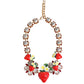 Dolce & Gabbana Gold Brass FRUIT Pendants Flowers Crystal Logo Necklace
