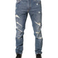 Dolce & Gabbana Blue Tattered Slim Fit Cotton Denim Jeans