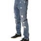 Dolce & Gabbana Blue Tattered Slim Fit Cotton Denim Jeans
