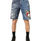 Dolce & Gabbana Blue Floral Embroidery Tattered Denim Shorts