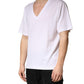 Dolce & Gabbana White Cotton Plain V-Neck Men Shirt T-shirt