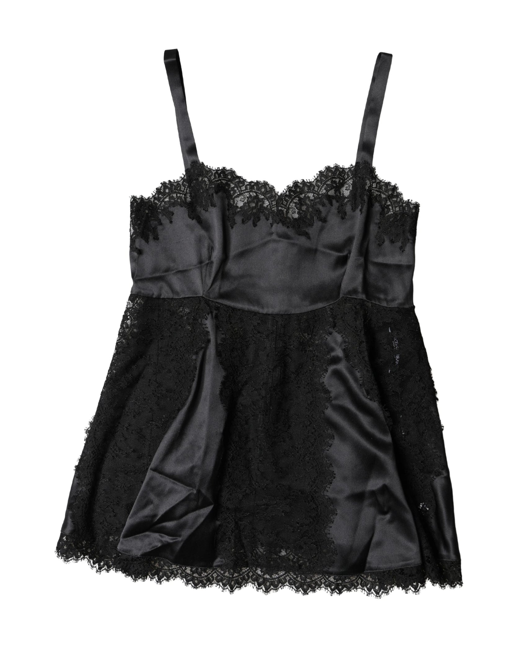 Dolce & Gabbana Black Silk Lace Trim Lingerie Top Underwear