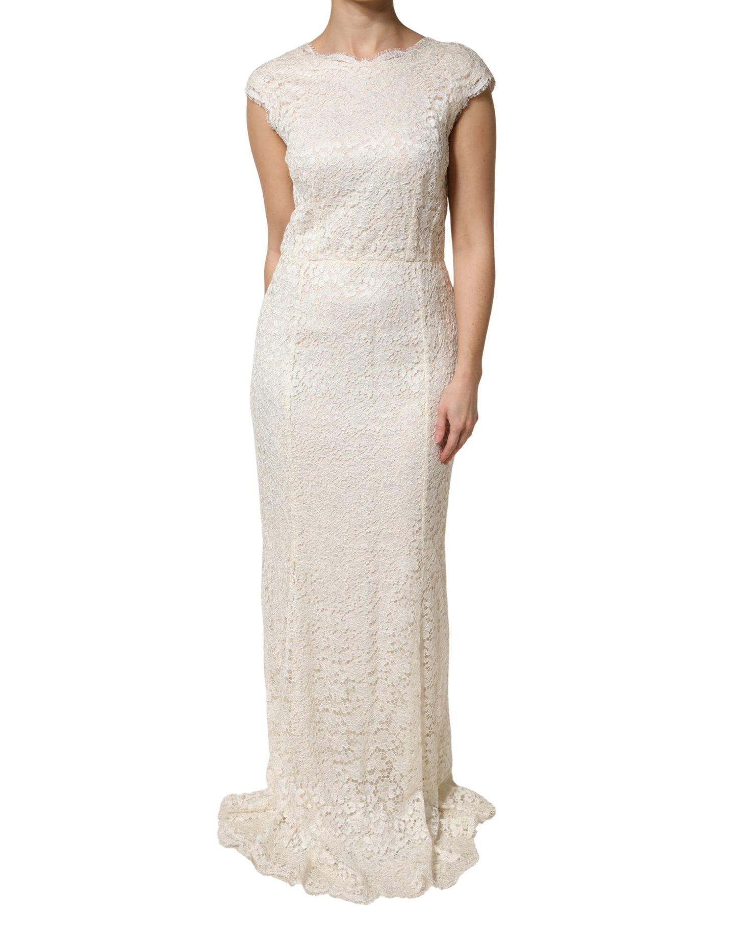 Dolce & Gabbana White Lace Viscose Sheath Long Gown Dress