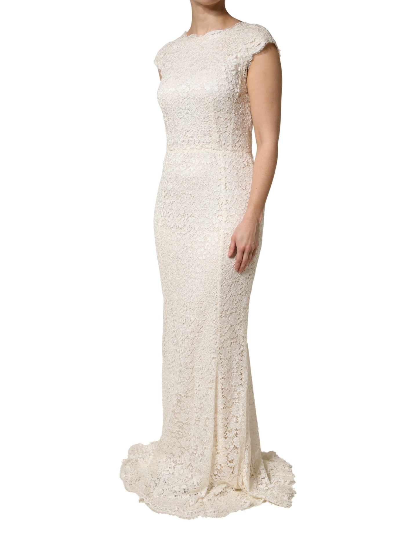Dolce & Gabbana White Lace Viscose Sheath Long Gown Dress