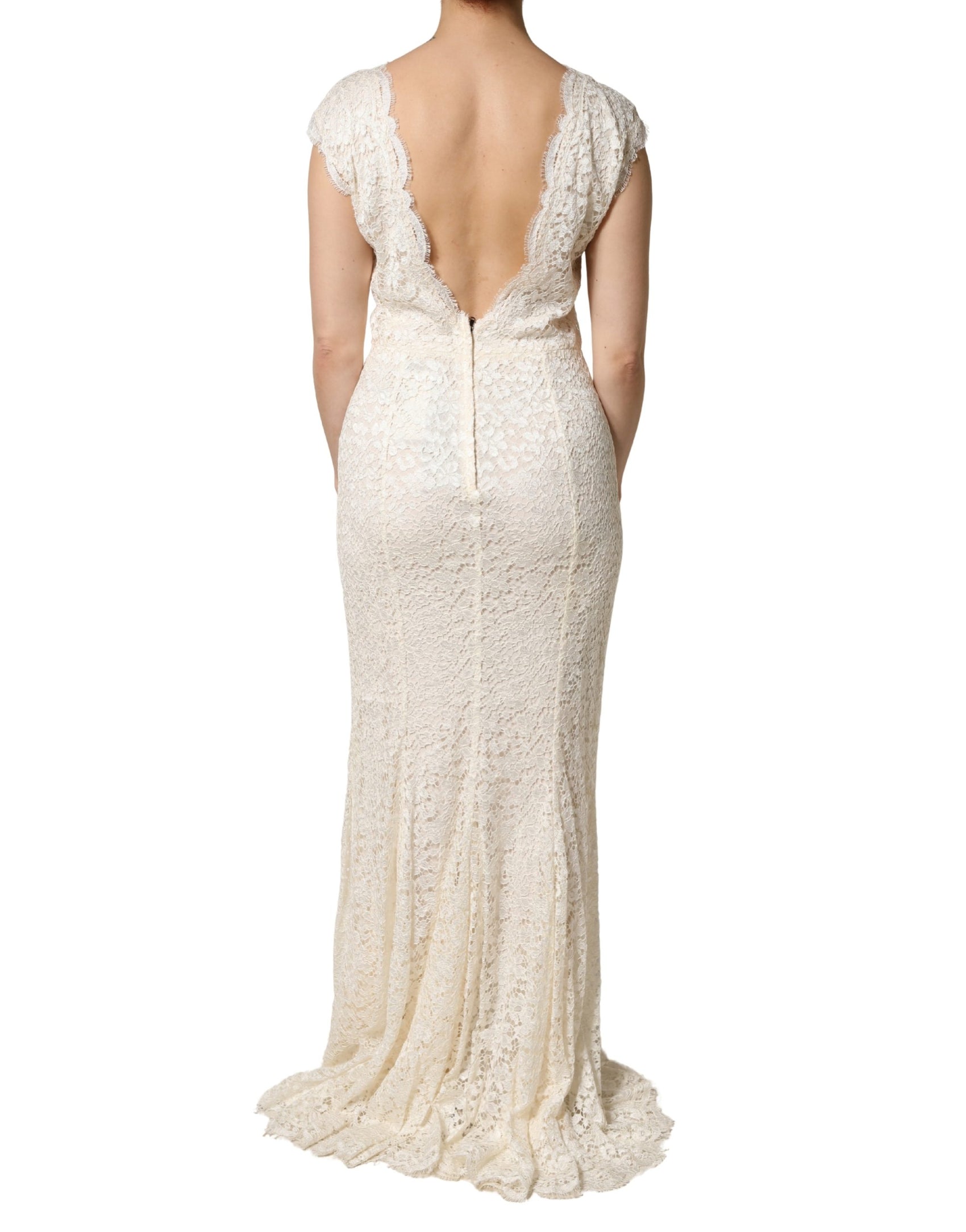 Dolce & Gabbana White Lace Viscose Sheath Long Gown Dress