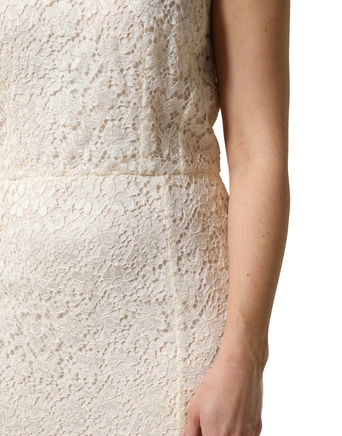 Dolce & Gabbana White Lace Viscose Sheath Long Gown Dress