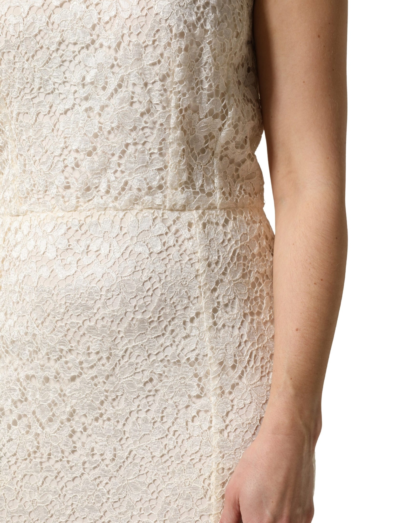 Dolce & Gabbana White Lace Viscose Sheath Long Gown Dress