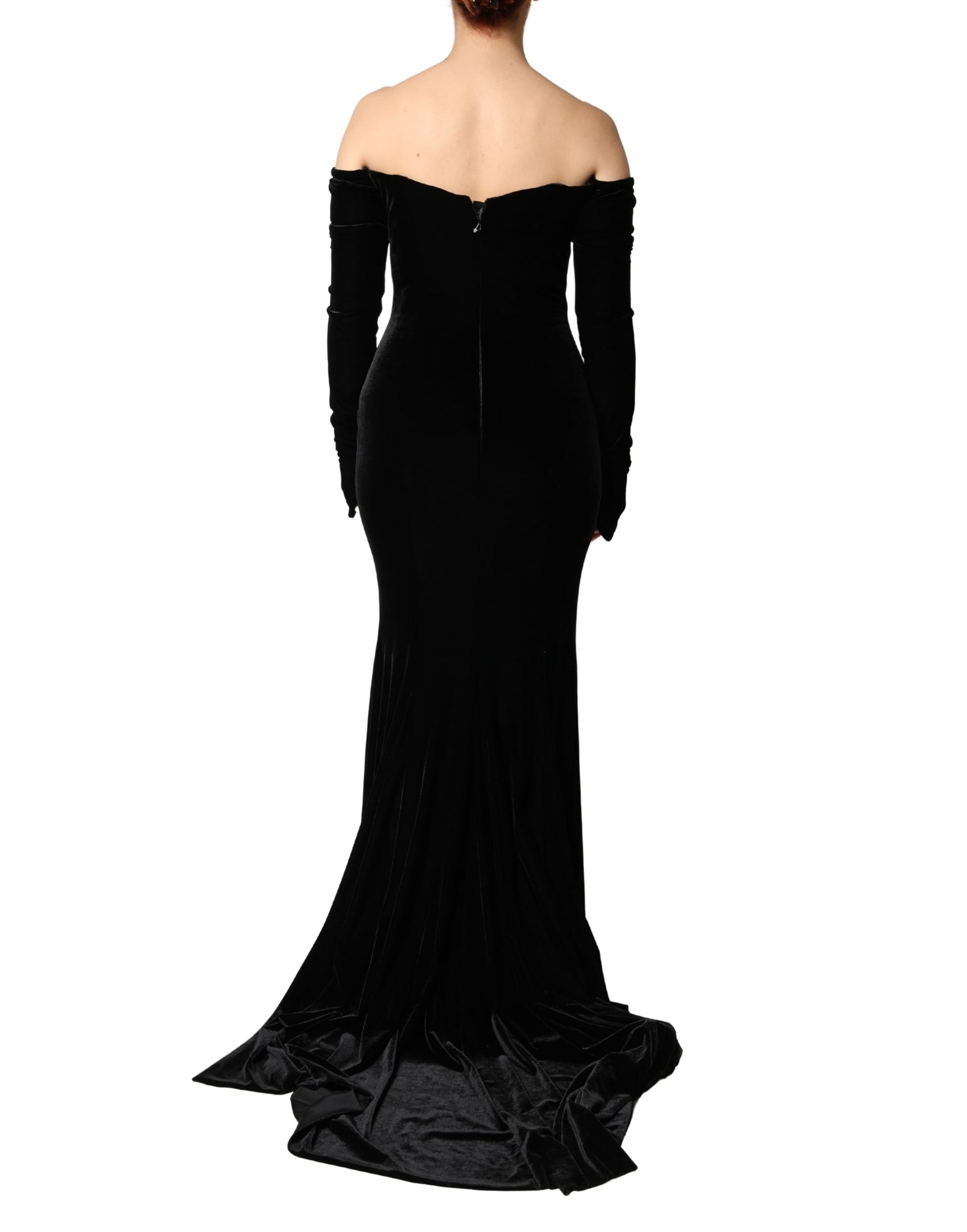 Dolce & Gabbana Black Off Shoulder Bodycon Long Gown Dress