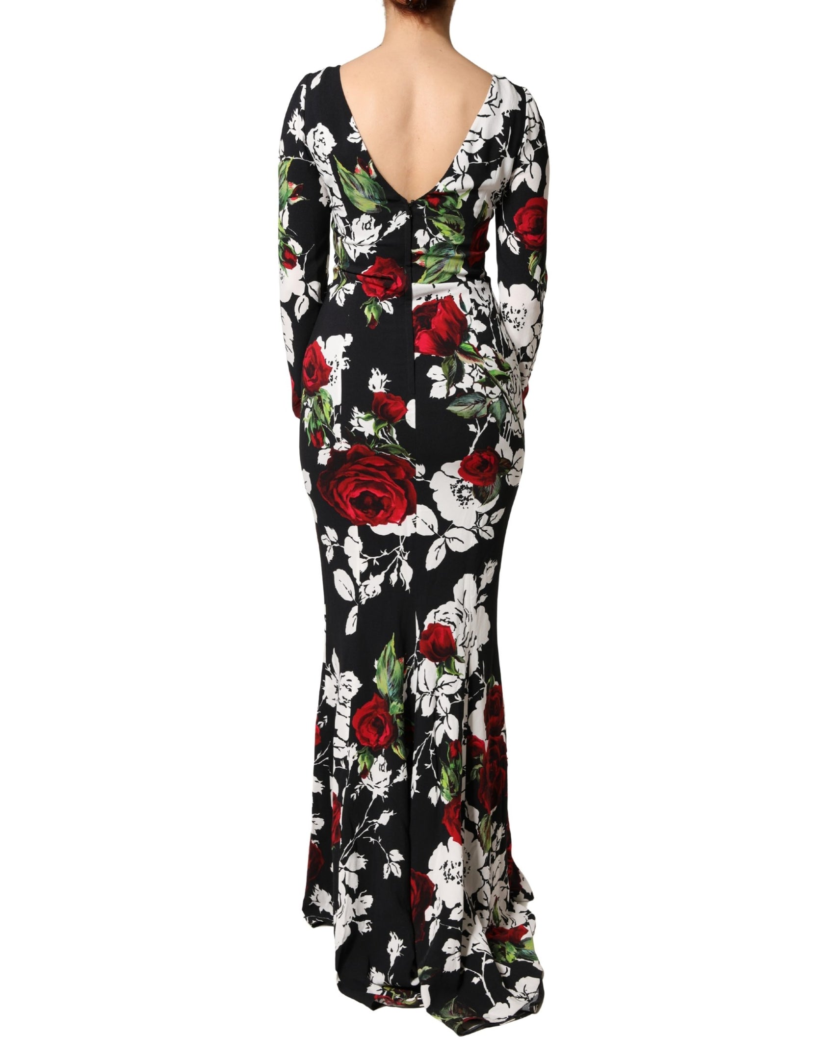 Dolce & Gabbana Black Floral Viscose Bodycon Long Gown Dress