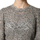 Dolce & Gabbana Gray Lace Long Sleeves Cotton Maxi Dress