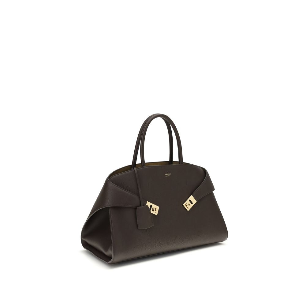 Ferragamo Brown Calf Leather Bos Taurus Shoulder Bag