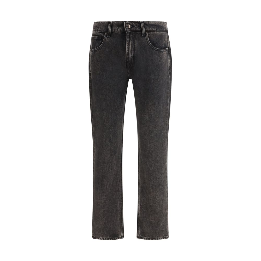7FOR Black Cotton Straight-Leg Jeans