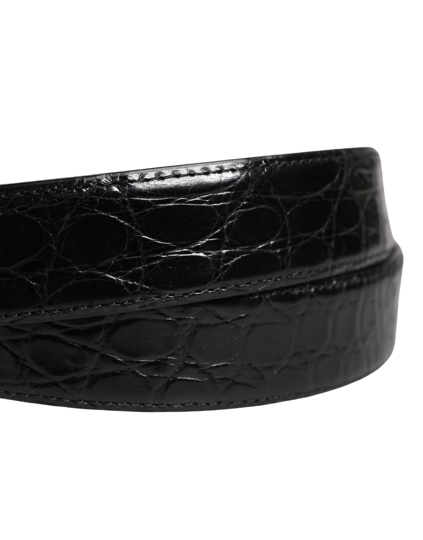 Dolce & Gabbana Men Black Exotic Leather Logo Buckle Belt