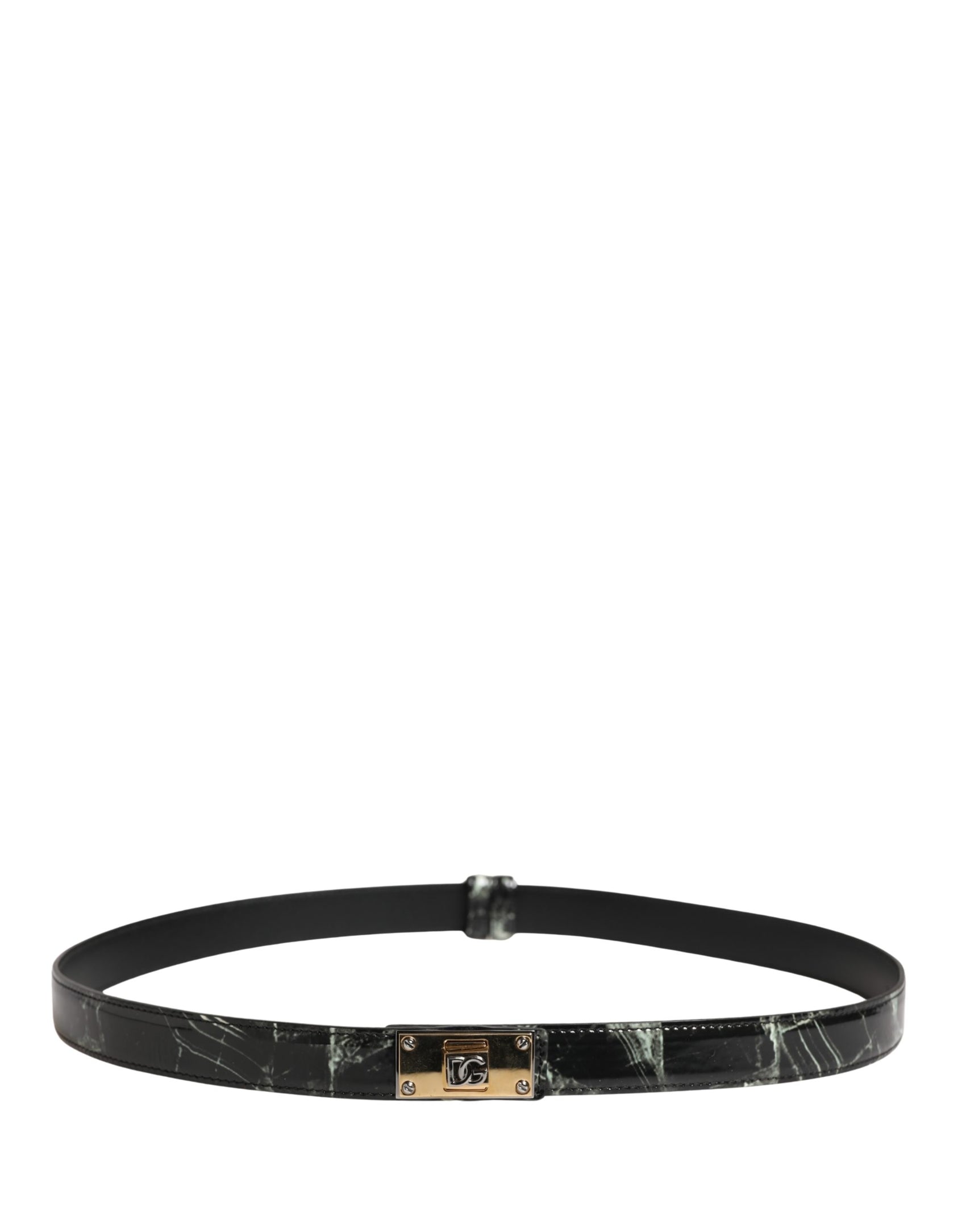 Dolce & Gabbana Men Black Marble Leather DG Logo Buckle Belt